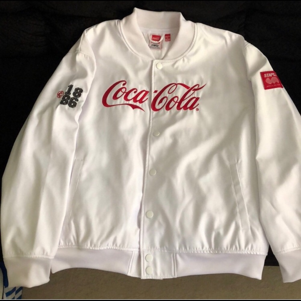 Coke x Staples white bomber jacket